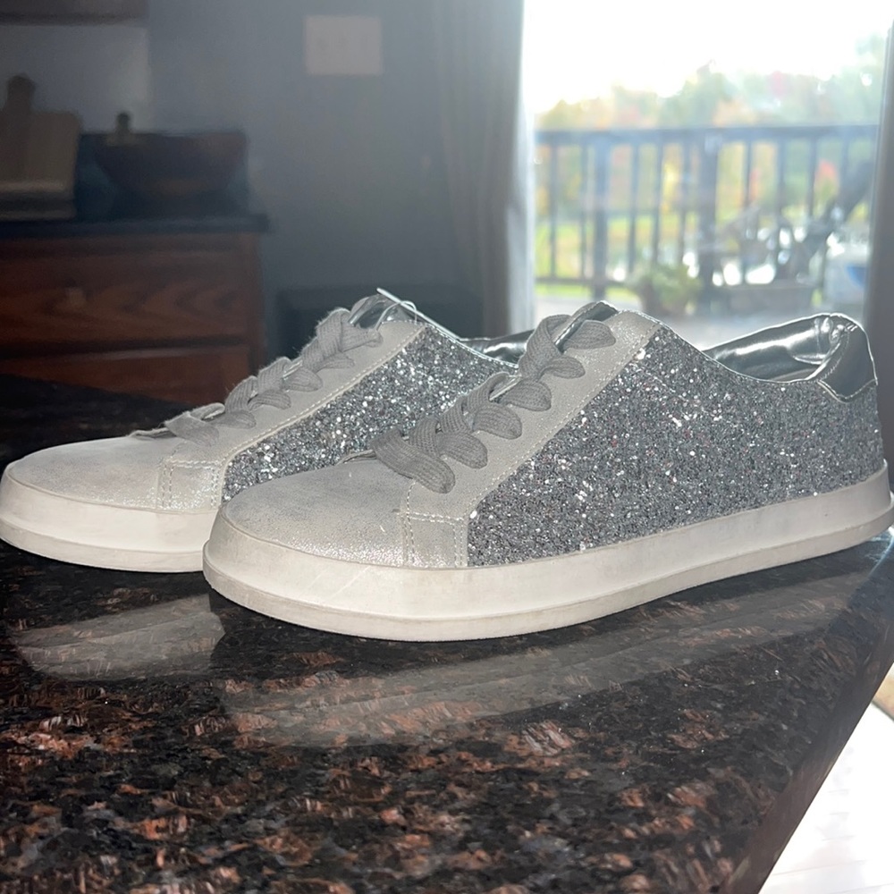Gray Sparkly Converse Style Shoes